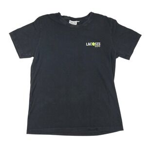 Lacoste T-Shirt Medium Black 100% Cotton Tennis Logo Tee Regular Fit Preppy GUC
